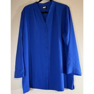 LAND’S END Plus 18 Womens Buttoned Tunic Blouse M Blue OEKO-TEX
